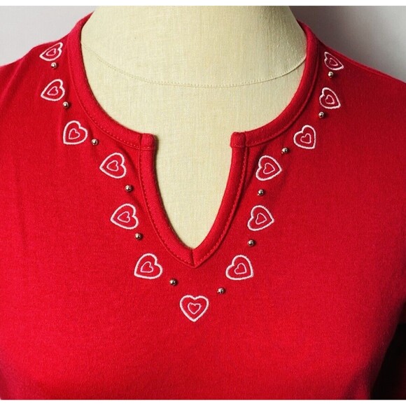 Designers Originals Petite Top V-neck Embroidered Beaded Long Sleeves Sz PM RED - Picture 3 of 4